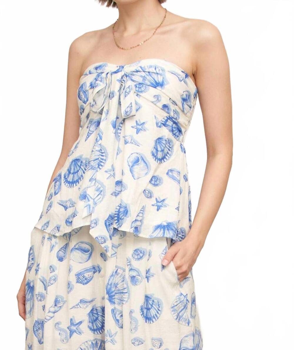 NEW EN CREME seashell print strapless ribbon top in white